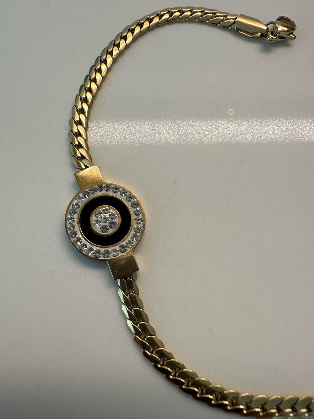 Gold Black Crystal Round Accent Women's Bracelet